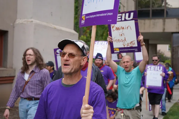 Oregon State University workers march together for a fair higher education contract.