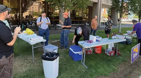 Local 083 members gather outdoors for a solidarity ice cream social